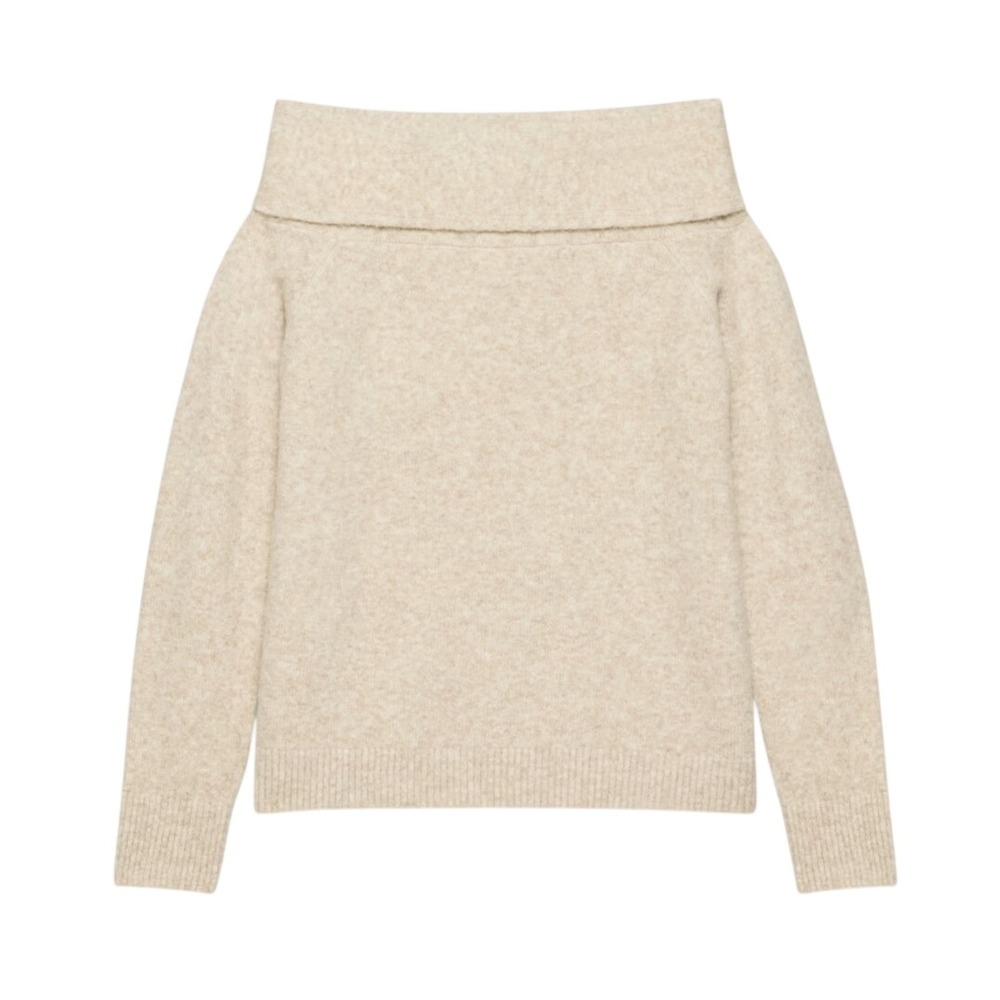 Aritzia Babaton Astoria Sweater Heather Oat Beige Off Shoulder Knit Medium